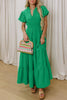 Green tiered maxi dress with puff sleeves