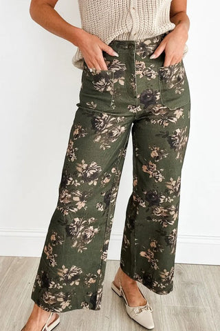 Vintage Olive Floral Pants