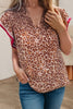 Ruffle shoulder blouse with leopard print 