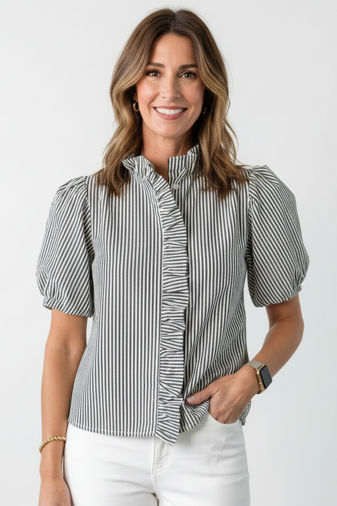 Betsy Bubble Sleeve Button Up Top