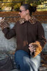 Deer Print Faux Fur Collar Button Front Cardigan