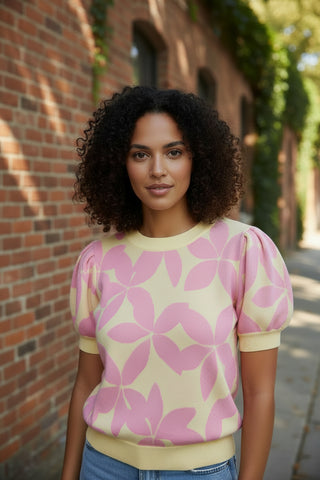 Pink & Yellow Floral Knit Top