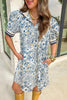 Front view of blue floral dress 