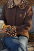 Deer Print Faux Fur Collar Button Front Cardigan