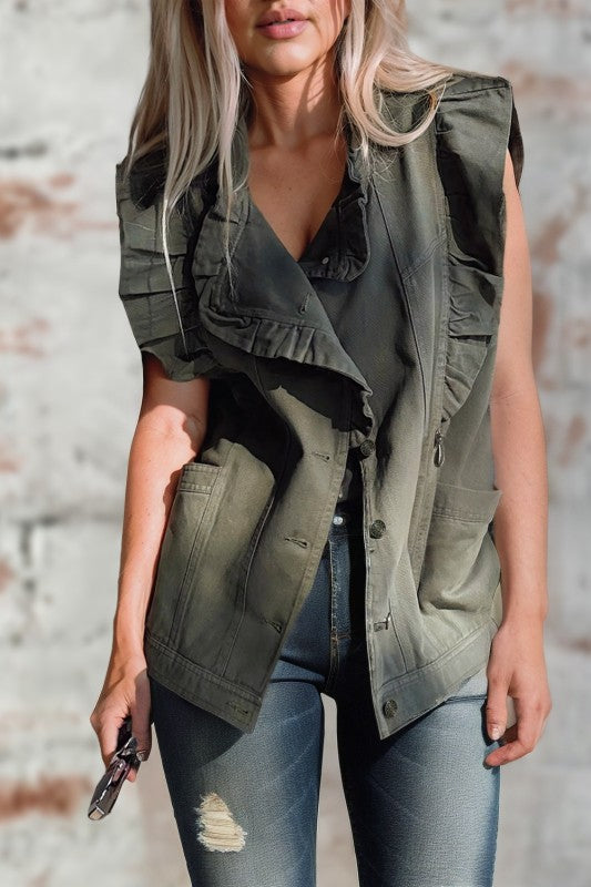 Ruffle Denim Vest