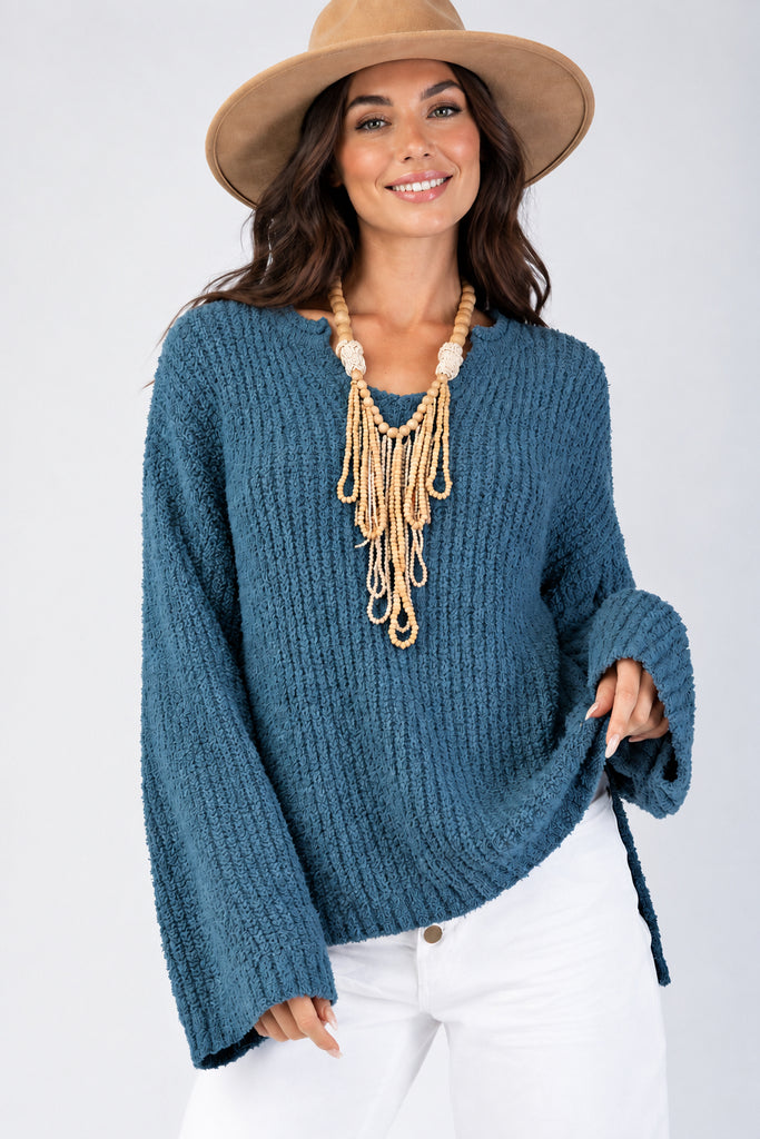 Indigo Relaxed V Neck Sweater