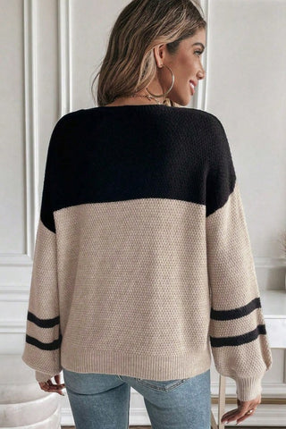 Back view of color block sweater 