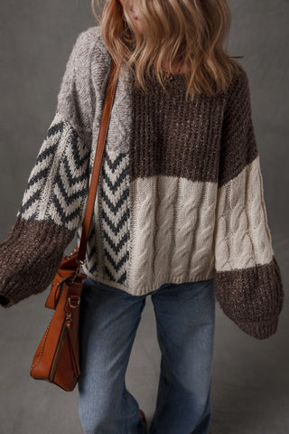 Front view of color block sweater 