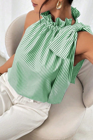 Tie Neck Striped Top