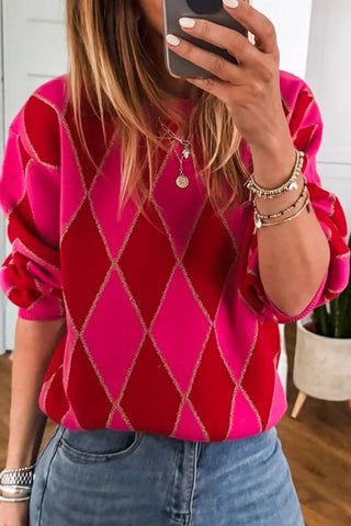 Pink and red print sweater 