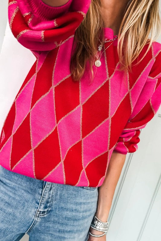 Pink diamond print sweater 