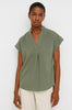 Front view of short sleeve olive top