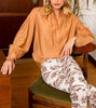 Front view of button down blouse 