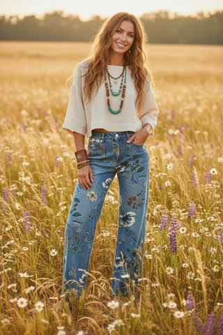 Floral Print Denim