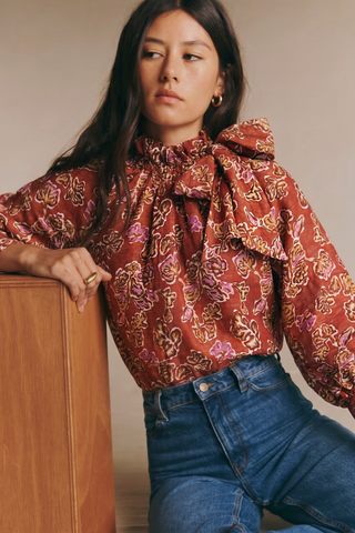 Tie Neck Printed Blouse
