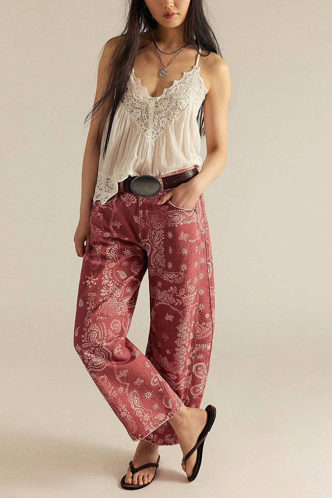 Paisley Print Barrel Pants