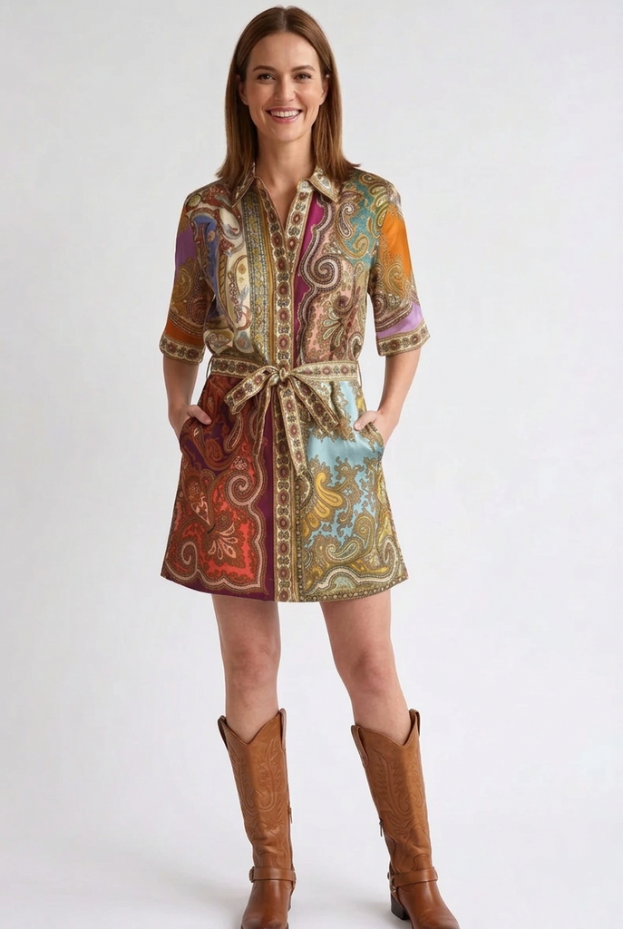 Talia Paisley Print Shirt Dress