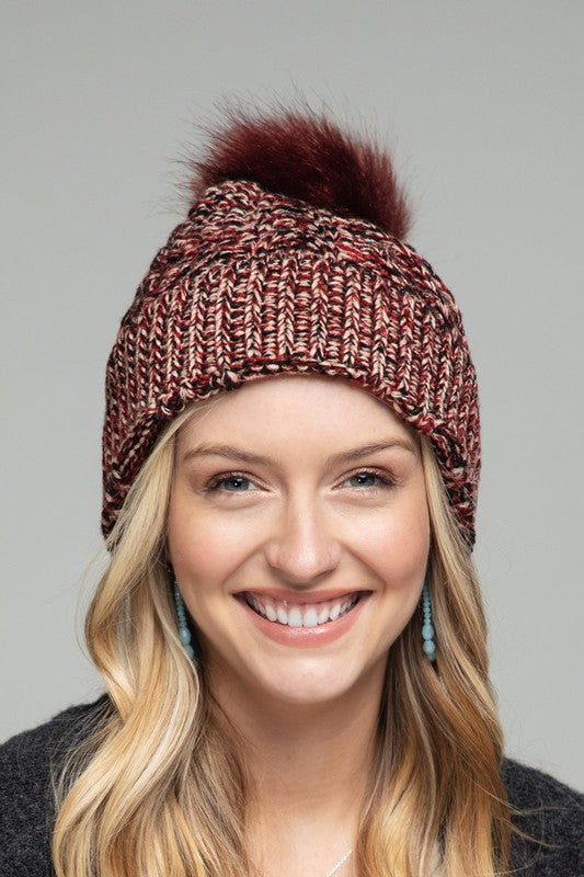 Multi colored beanie with pom pom