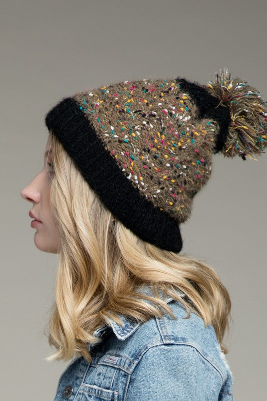 winter wear. multi color beanie with pom pom
